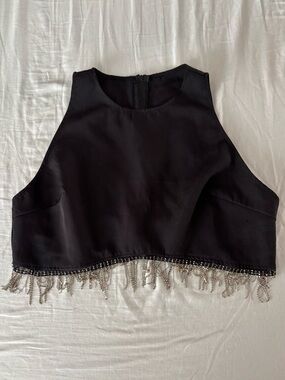 Diamond Beaded Fringe Cropped Tank Top